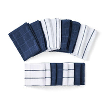 Dishcloth set with folded navy and white striped cloths, assorted sizes