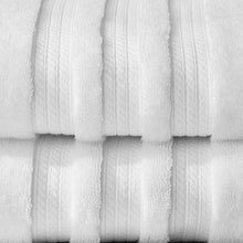 Arctic White bath towels, textured weave with stitched border bands
