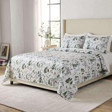 Printed velvet quilt set, white forest print with matching pillow shams