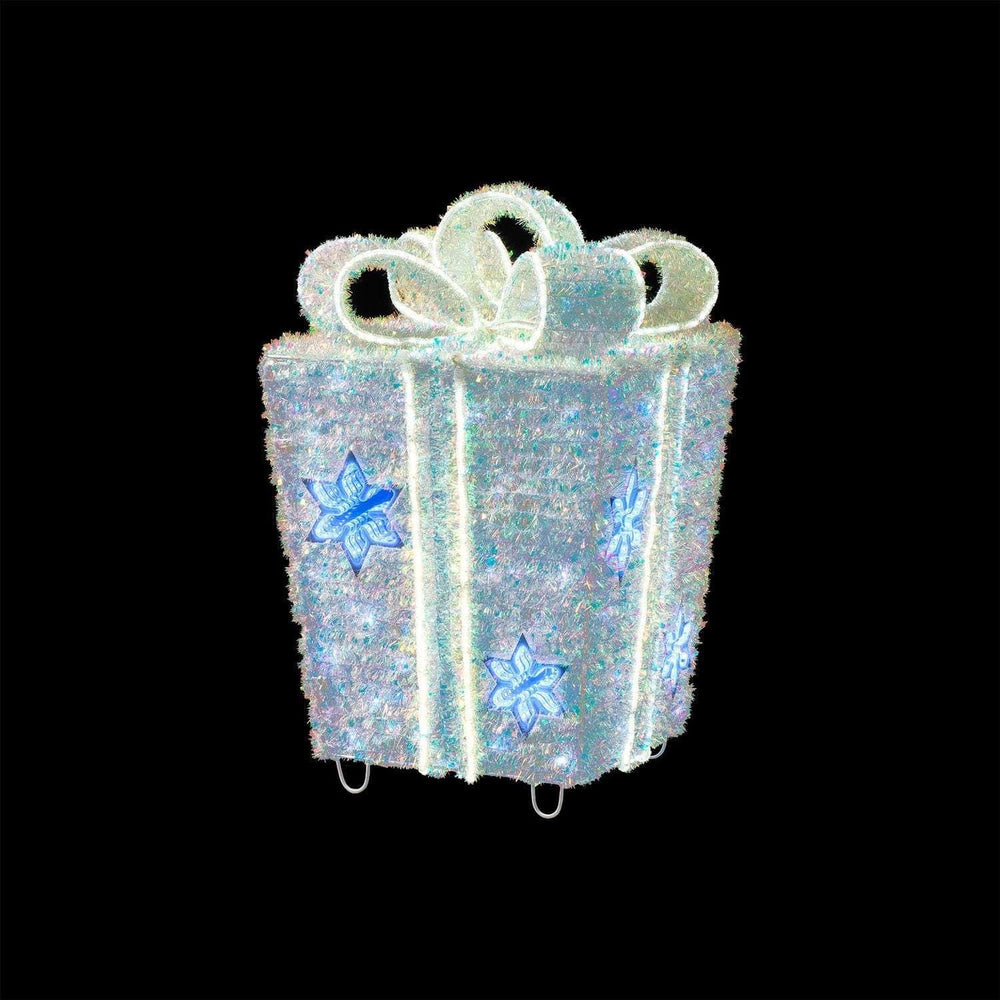 Member's Mark 32" Pre-Lit Iridescent Twinkle Tinsel Gift Box Decor - USA MEGA SHOP