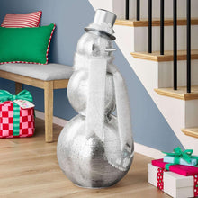 Mirror disco snowman decoration with silver top hat and reflective body