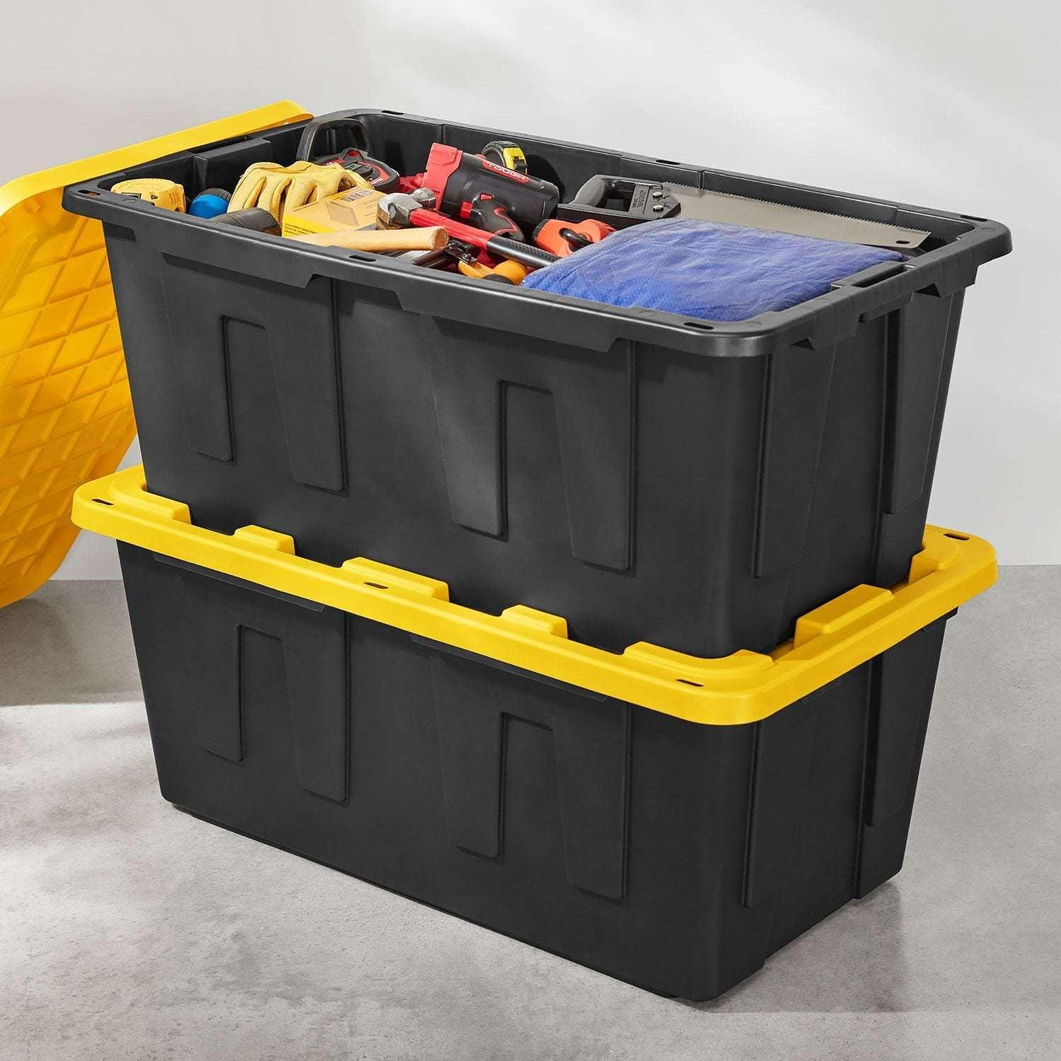 Member's Mark 40 Gallon Heavy-Duty Black and Yellow Storage Tote, 22.0" D x 38.2" W x 16.4" H, 1 pack or 2 pack