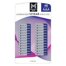 AAA alkaline battery pack, 48 count, retail package with shelf life details