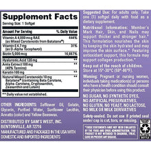 Member's Mark Advanced Hair, Skin & Nails Supplement Facts label, serving size 1 softgel