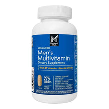 Men’s multivitamin dietary supplement bottle with blue label, white cap