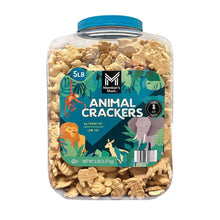 5 lb animal crackers in clear plastic jar with blue lid and front label