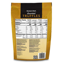 Member's Mark assorted chocolate truffles pouch back with nutrition facts and ingredient text