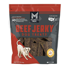 Beef jerky dog treat pouch with dog illustration and red-gray front label