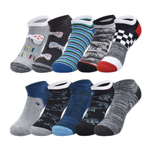 Boys no-show socks 10-pack assortment, gray and black with colorful prints and stripes