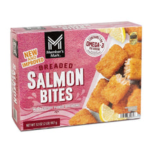 Frozen Member’s Mark breaded salmon bites box, with crispy panko coating