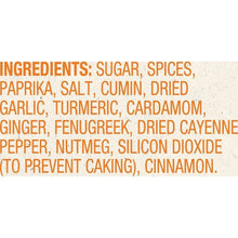 Butter chicken curry seasoning label showing ingredients: sugar, spices, paprika, salt