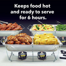 Wire chafing stand rack with two fuel cans beneath food pans