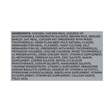 Dry dog food ingredients panel, ingredient list in a text box