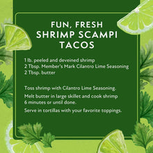 Recipe card for shrimp scampi tacos featuring cilantro lime seasoning