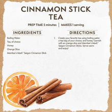 Cinnamon stick tea recipe card showing ingredients and directions