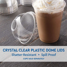 Crystal-clear plastic dome cup lids with straw slot on cups