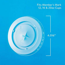 Clear flat plastic lid with straw slot, shown from above with measurement line