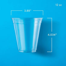 12 oz clear plastic cup, shown upright with straight sides