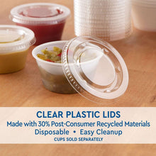 Clear plastic portion lids on disposable cups for food storage