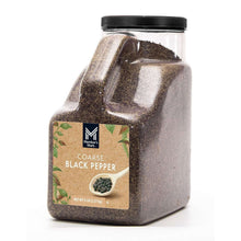 Coarse black pepper in 5 lb plastic jar with black cap