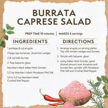 Crushed red pepper recipe card: burrata caprese salad ingredients and directions