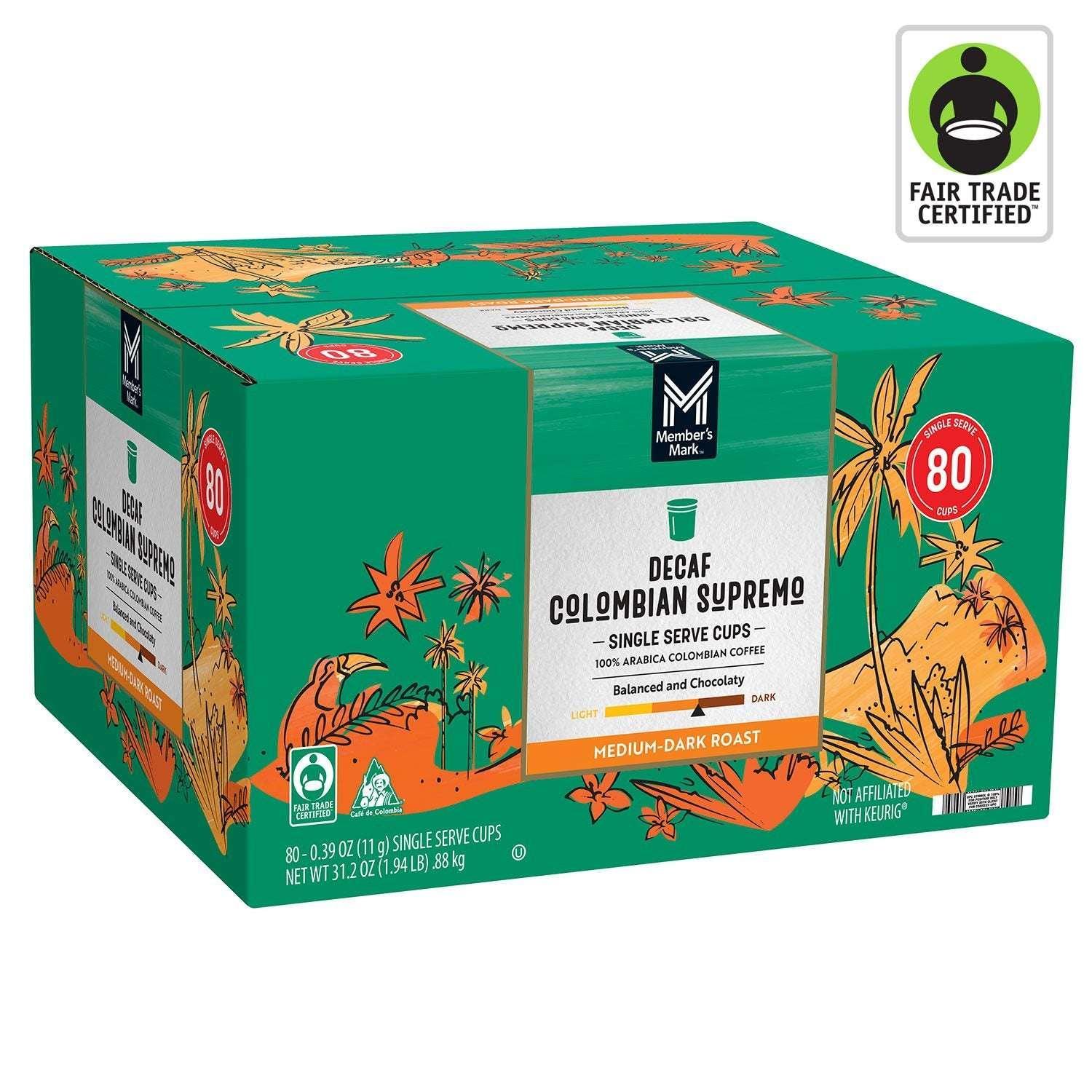 Member's Mark Decaf Medium-Dark Roast Coffee Pods, Colombian Supremo, 80 ct. - USA MEGA SHOP