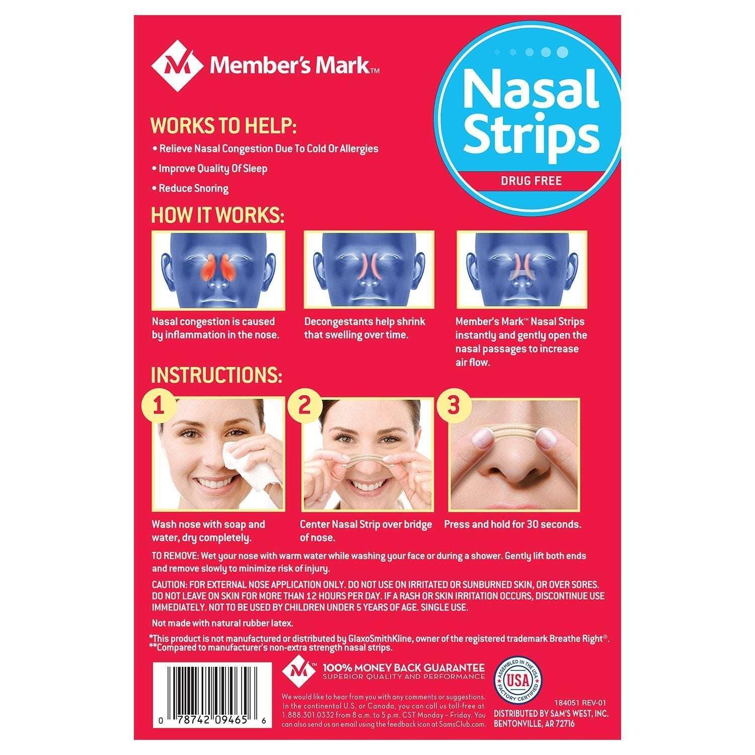 Member's Mark Extra Strength Drug Free Nasal Strips, Tan, 44 ct.