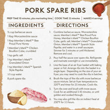 Pork spare ribs recipe card with ingredients and directions text