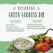 Recipe card for Green Goddess II with ingredients list and veggie dip bowl