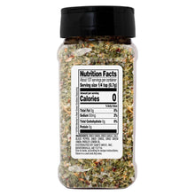 Seasoning bottle back with Nutrition Facts panel and ingredient list
