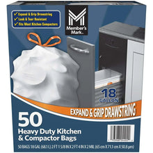 18-gallon trash compactor bag box with 50 count and orange drawstring bags