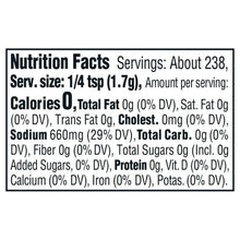 Nutrition facts label for Himalayan pink salt, serving size 1/4 tsp (1.7 g)