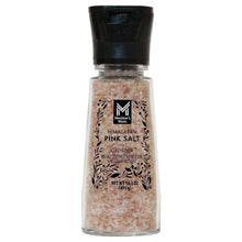 Himalayan pink salt grinder bottle with black lid and clear glass container
