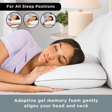 White quilted memory foam pillow supporting a sleeping head