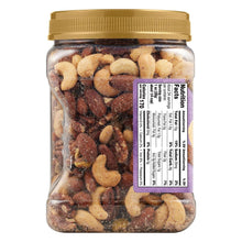 Jar of lightly salted mixed nuts with side label and mixed nut pieces