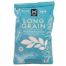 Member's Mark long grain enriched rice bag, 50 lb, blue front label