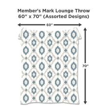 Lounge throw blanket, 60 in x 70 in, white with blue diamond pattern