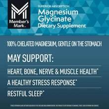 Magnesium glycinate dietary supplement back label: may support heart, bone, nerve, muscle