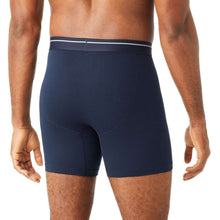 Navy cotton stretch boxer briefs with dark waistband, front view