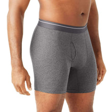 Heather grey cotton stretch boxer briefs with dark waistband, front view