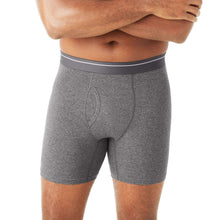 Men's heather grey cotton stretch boxer briefs close-up with fly pouch