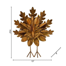 Metal turkey décor single, copper-gold feathered turkey with wire legs, top front