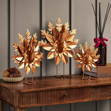 Metal turkey décor set of 3, copper-gold feathers with wire legs