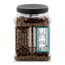 Resealable jar of milk chocolate almonds with nutrition label on back