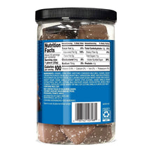 Nutrition facts panel and barcode on milk chocolate sea salt caramel jar