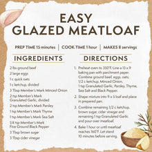 Minced onion seasoning recipe card titled "Easy Glazed Meatloaf" with ingredients and directions