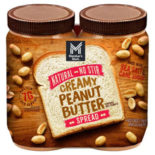 Member's Mark creamy peanut butter spread, two jars with dark ribbed lids