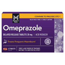 Omeprazole delayed-release tablets box labeled 20 mg, 42 tablets