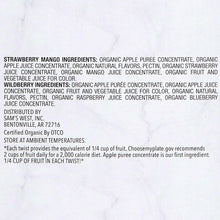 Organic fruit twists back label with ingredients list text