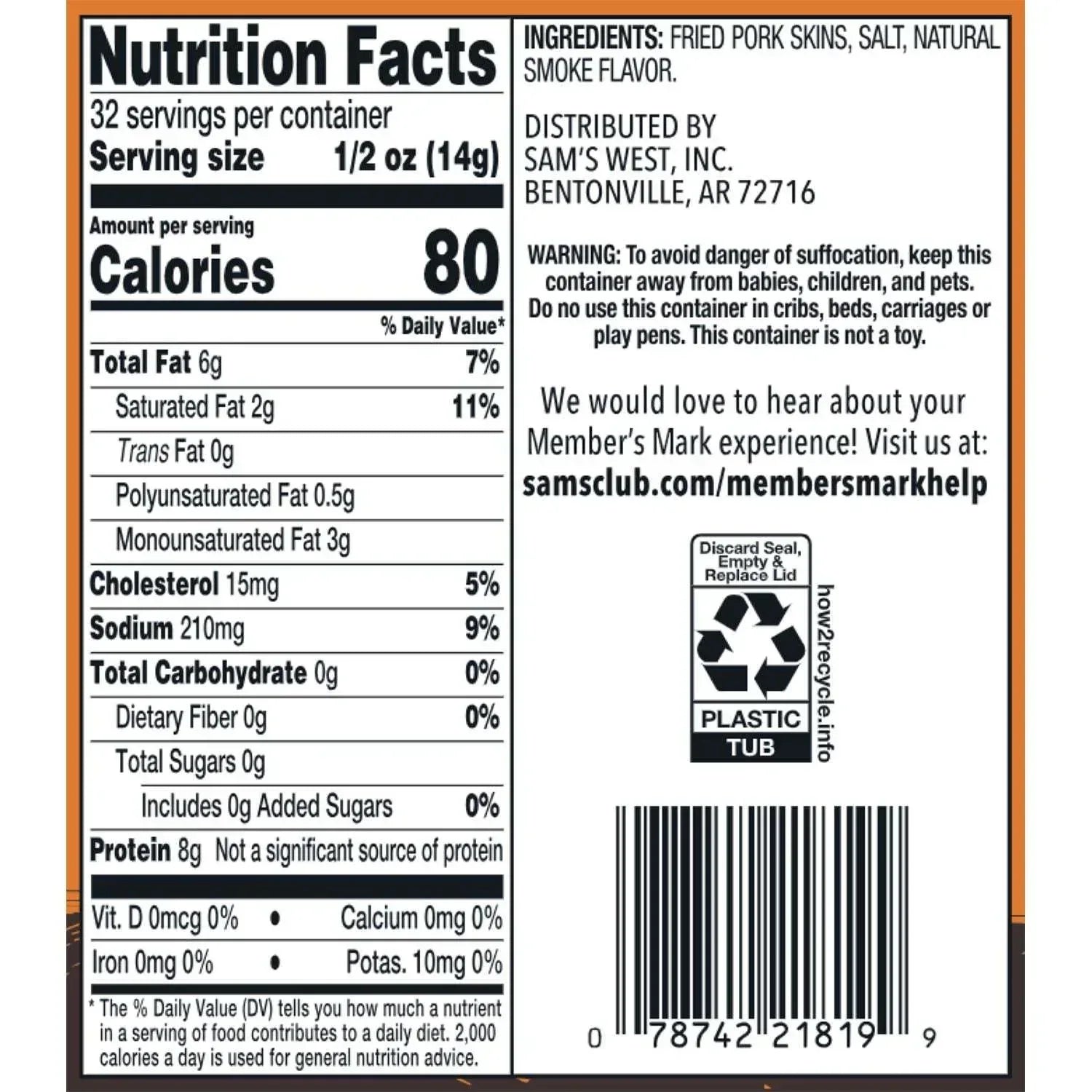 Member's Mark Original Fried Pork Rinds, 16 oz.